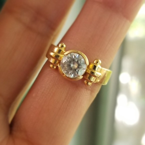 vintage 14k Diamonique Cz barbell shank unique gold ring - Picture 12 of 16